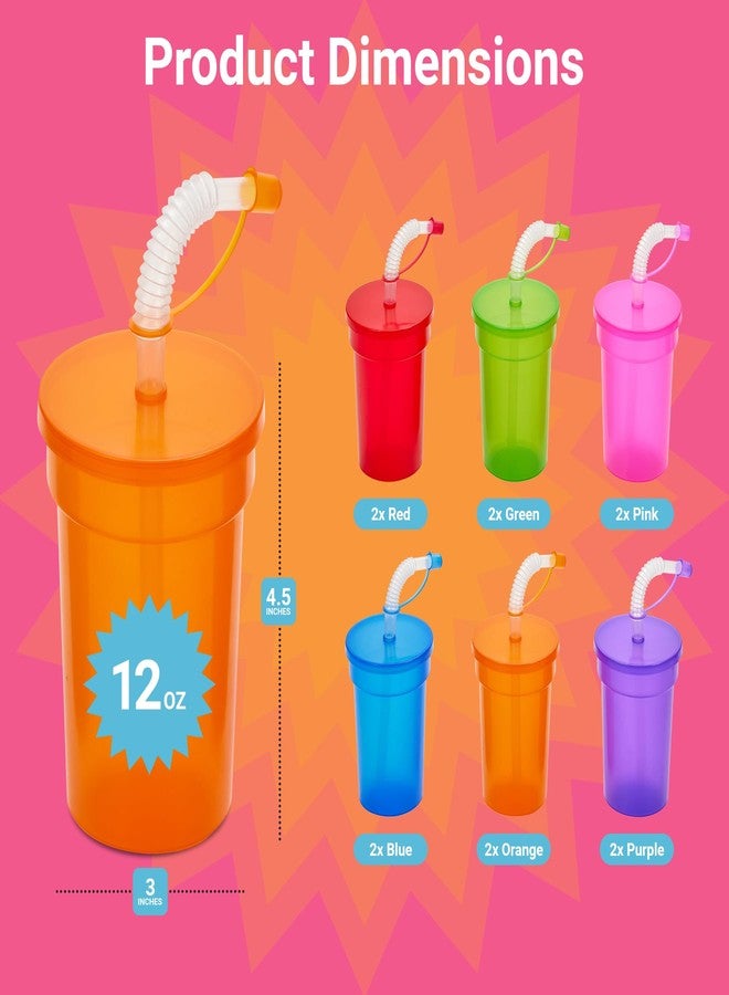 Playbees 12 Pack Neon Sipper Cups - 12 Oz. - Colorful, Spill-Proof Cups with Lids and Straws - Ideal for School Events, Themed Parties, and Birthday Celebrations - Party Supplies - Image 2